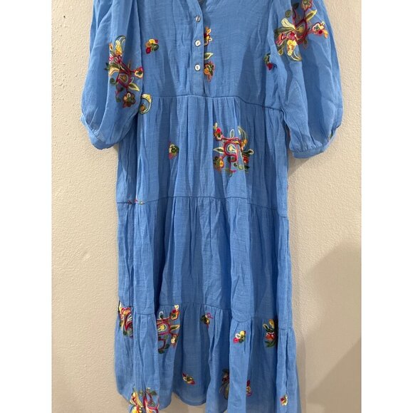 Figueroa & Flower Dress Womens Blue Midi Flowers Embroidered size S - Picture 2 of 8